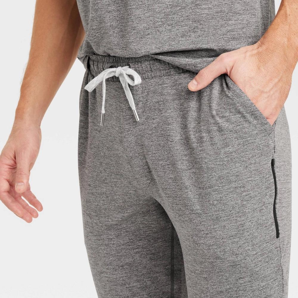 Mens Soft Stretch Jogger Pants - All In Motion Heathered Black L: Recycled Polyester, Spandex, Moisture Wicking, UPF 50+ Product Image