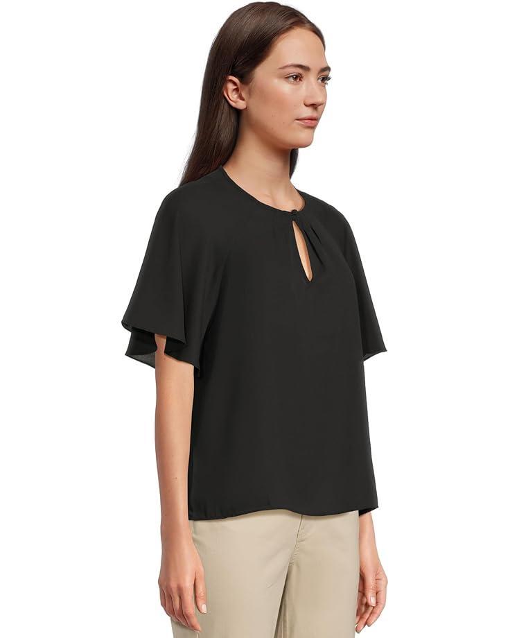 Short Sleeves Ruffle Cuff Crew Neck Blouse Product Image