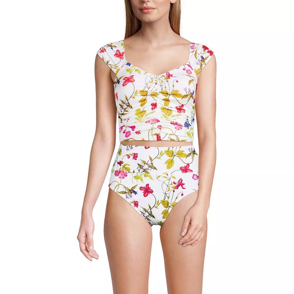 Women's Lands' End Ruched Cap Sleeve Swim Top, Size: 12, White Garden Floral Product Image