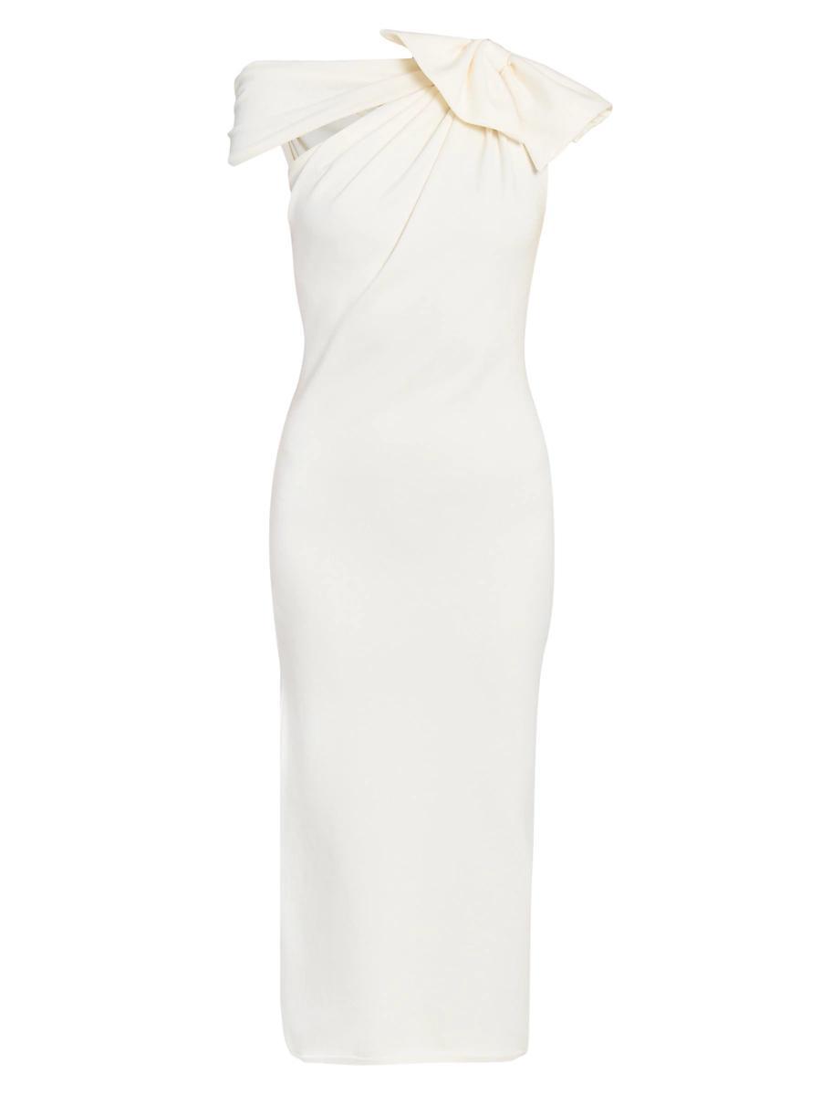 Womens Asymmetric Bow Knit Midi-Dress Product Image
