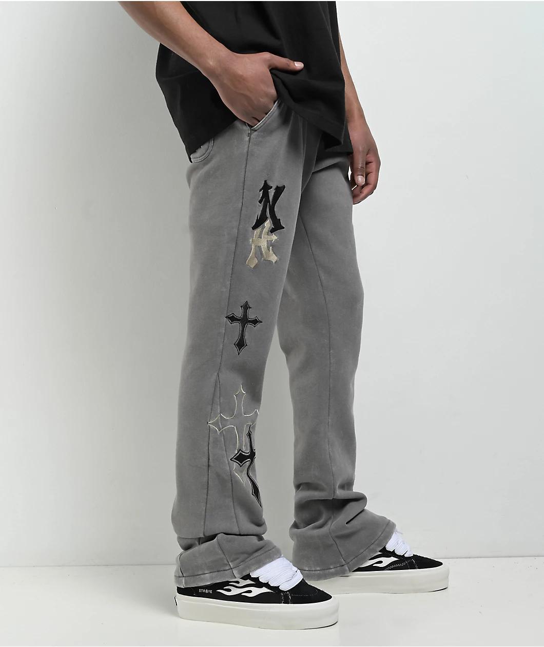 Ninth Hall Crosses Grey Wash Stacked Flare Sweatpants Product Image