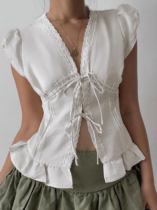 French Lace Trim Short Sleeve Product Image