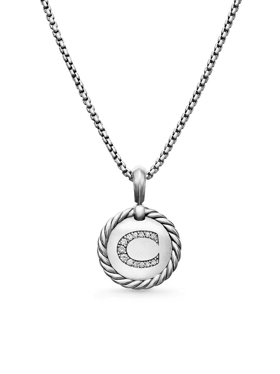 David Yurman Sterling Silver Cable Collectibles Initial Charm Necklace with Diamonds, 18 Product Image