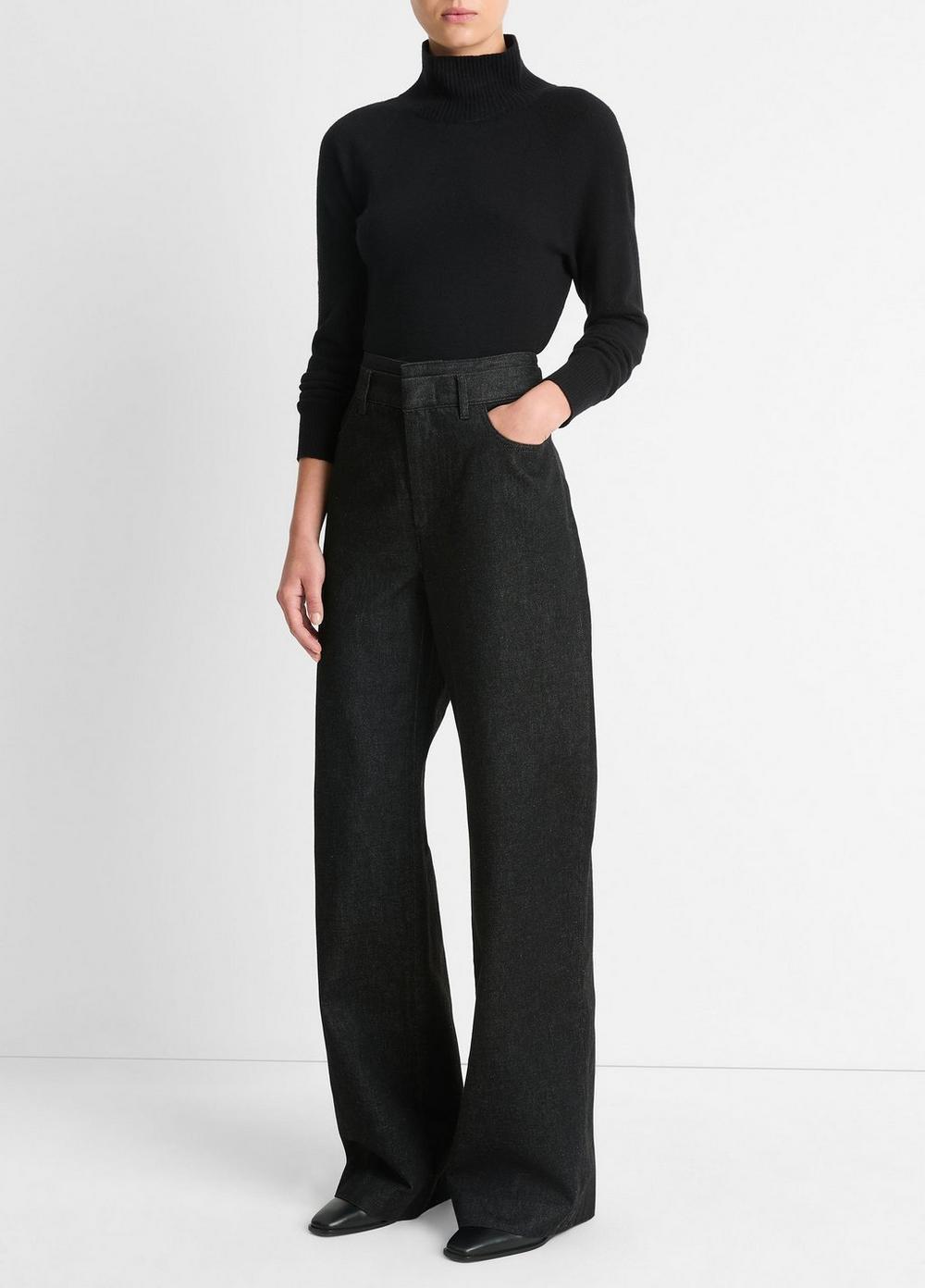 Womens Washed Cotton Denim Double-Waistband Trouser, Washed Black, Size 29 Vince Product Image