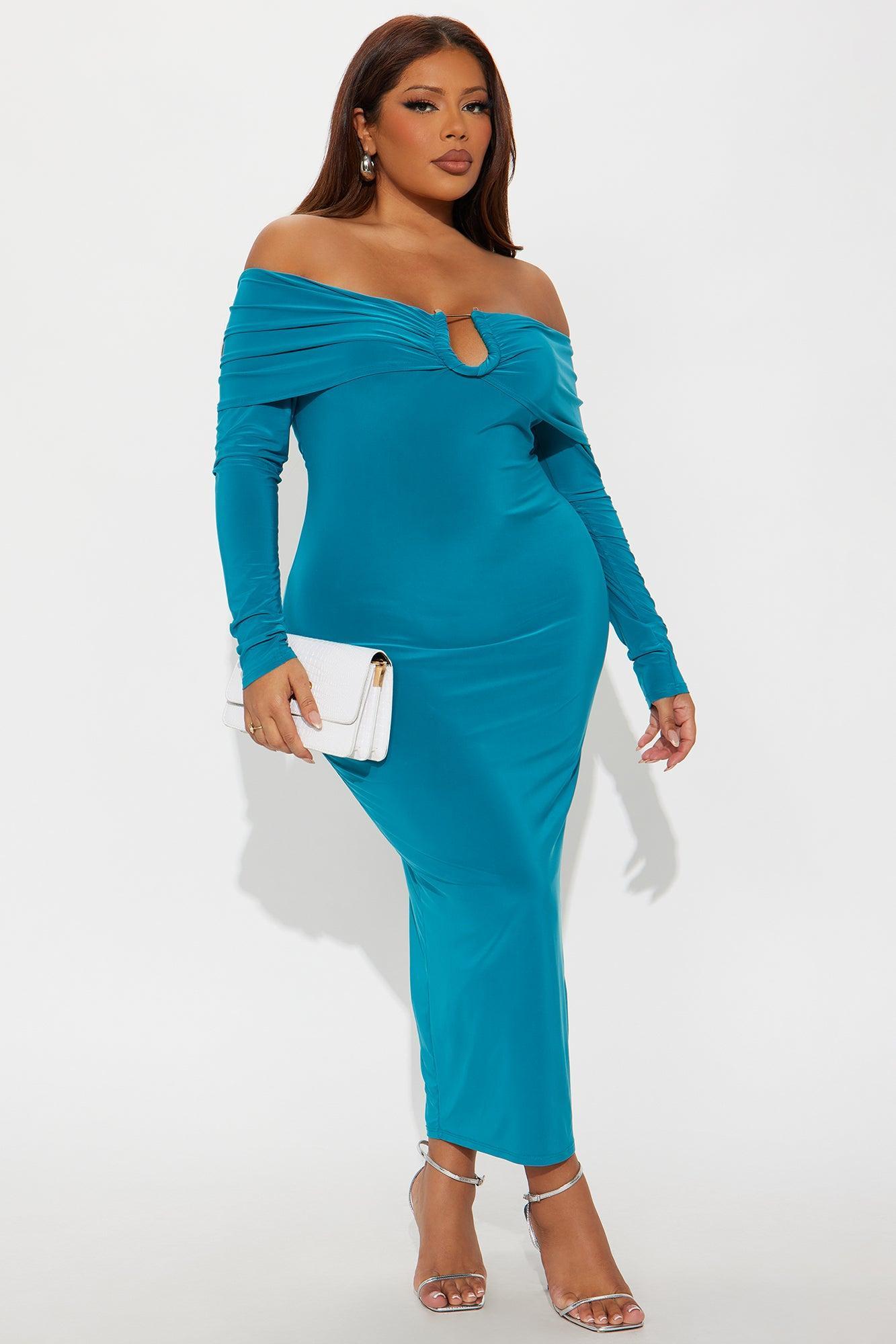 Sabina Off Shoulder Midi Dress - Blue Product Image