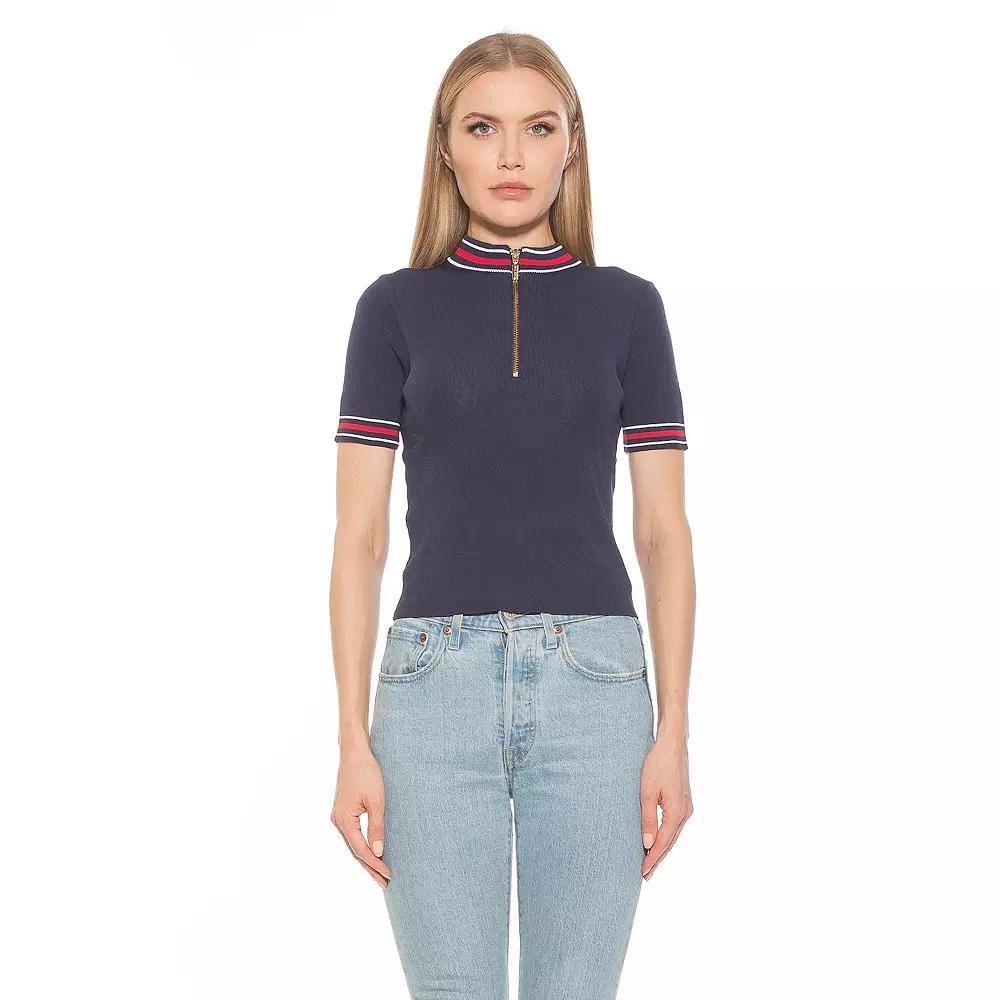 Women's ALEXIA ADMOR Phoebe Knit 1/4-Zip Short Sleeve Mock Neck Top, Size: XL, Ivory Product Image