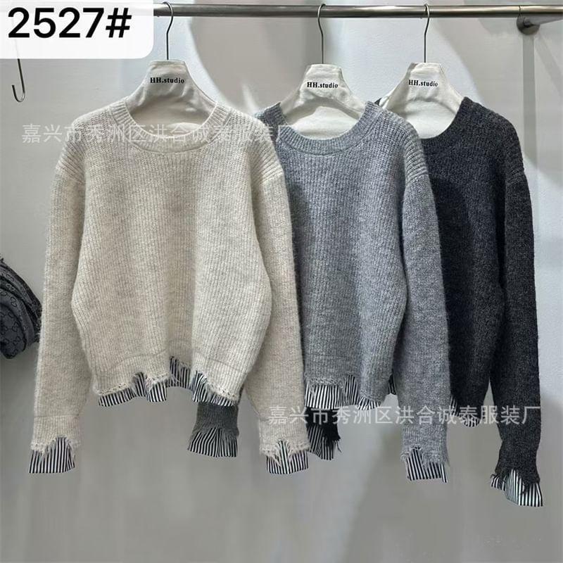 Round Neck Jacquard Sweater Product Image