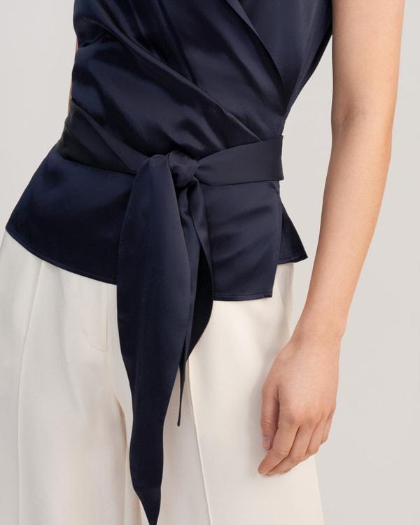 Women Elegant Silk Wrap Blouse Product Image
