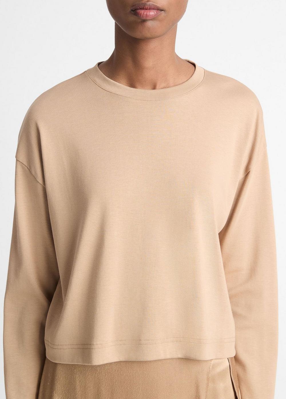 Womens Pima Cotton Long-Sleeve Cropped T-Shirt, Rye, Size XXS Vince Product Image