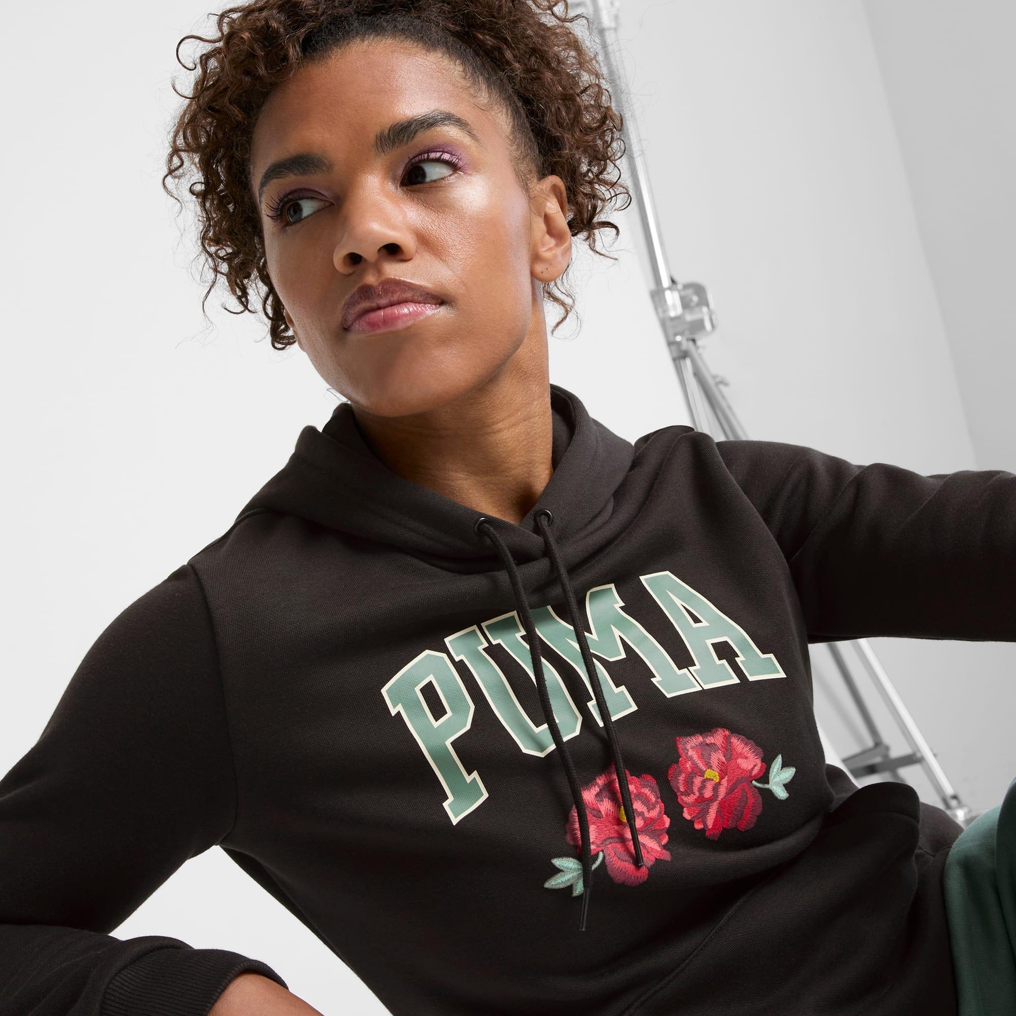 Faux Embroidered Floral Women's Hoodie Product Image