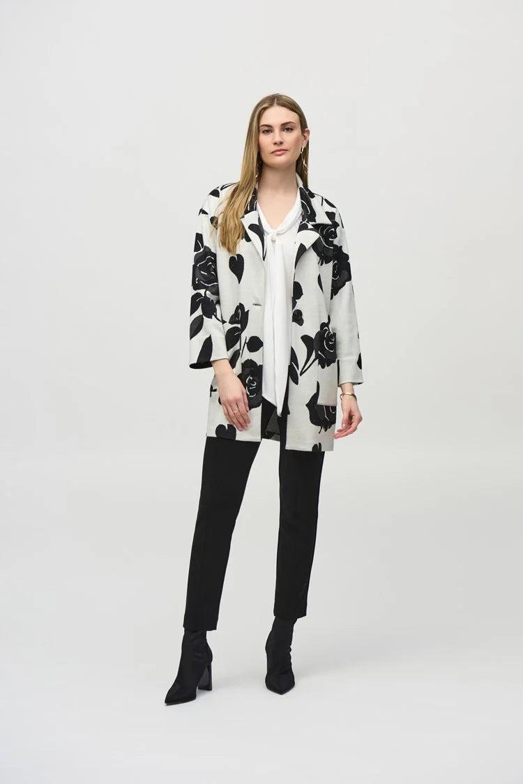 Jacquard Sweater Floral Straight Coat Product Image