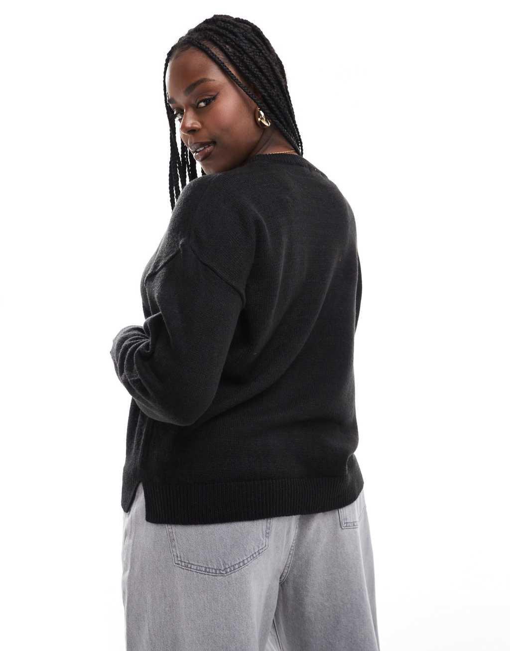 Brave Soul Plus crew neck sweater in black Product Image