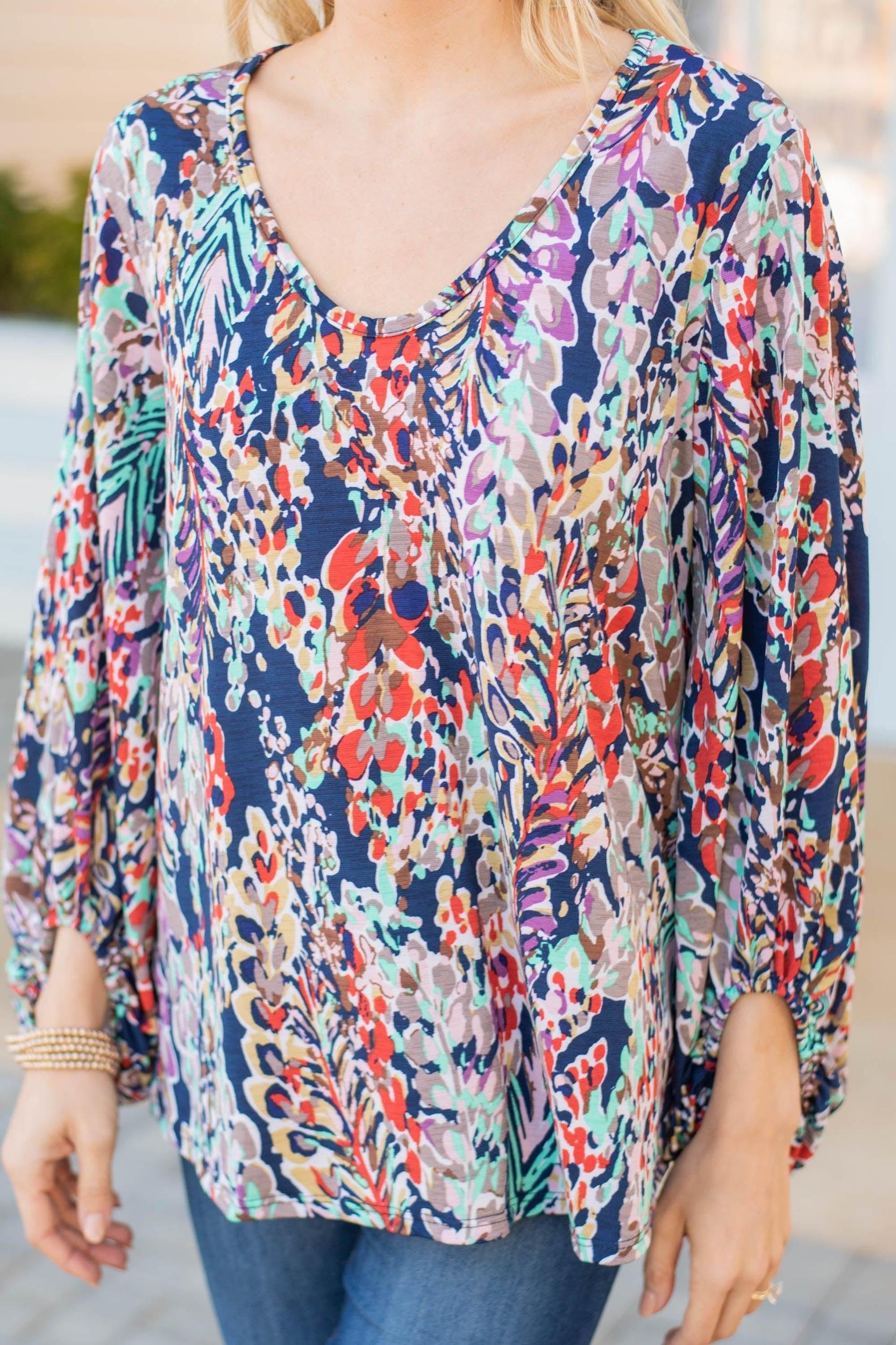 Just You Wait Navy & Orange Floral Blouse Female Product Image
