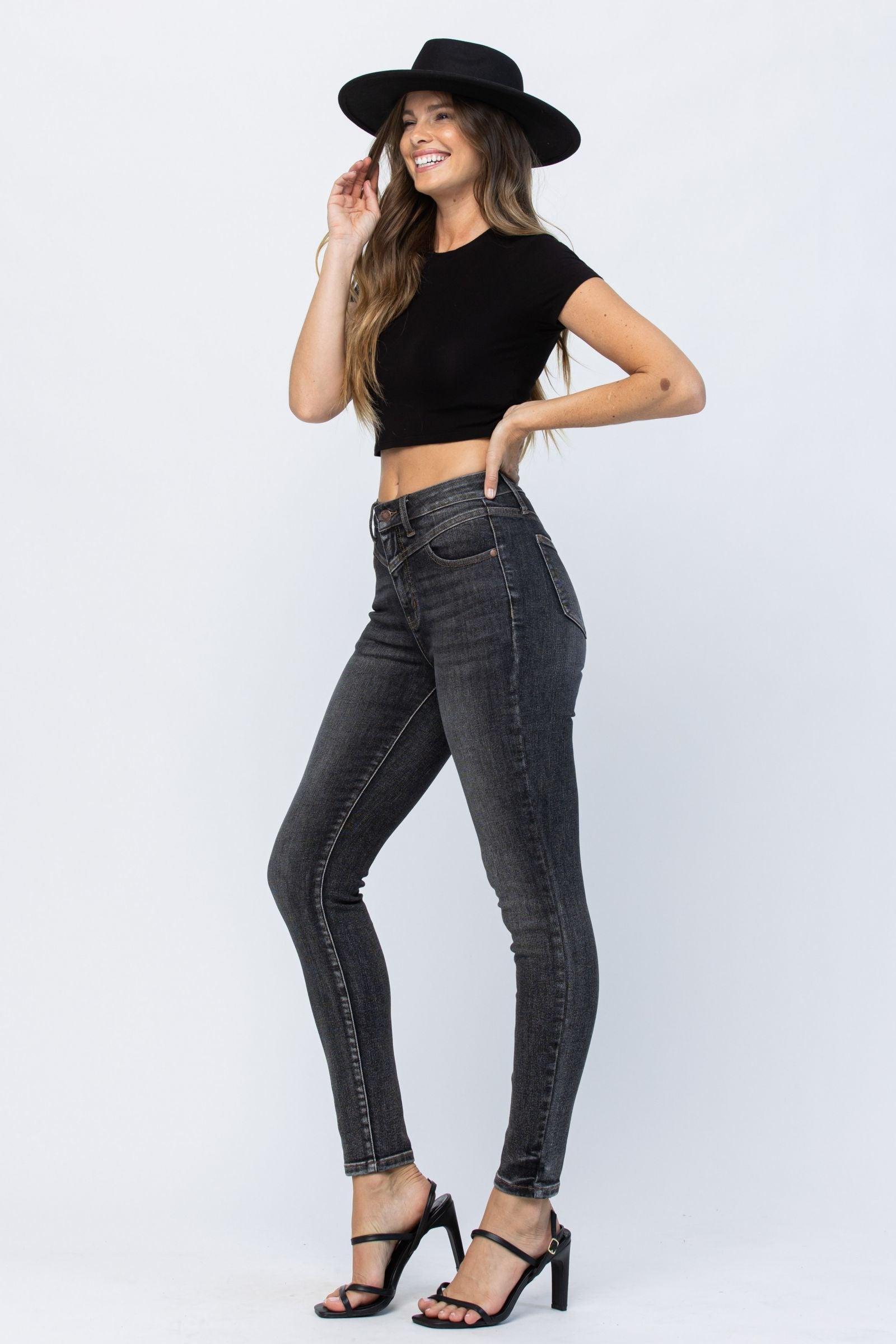 Tabitha Hi-Rise Vintage Black Wash Front Yoke Skinny Judy Blue Jeans Product Image