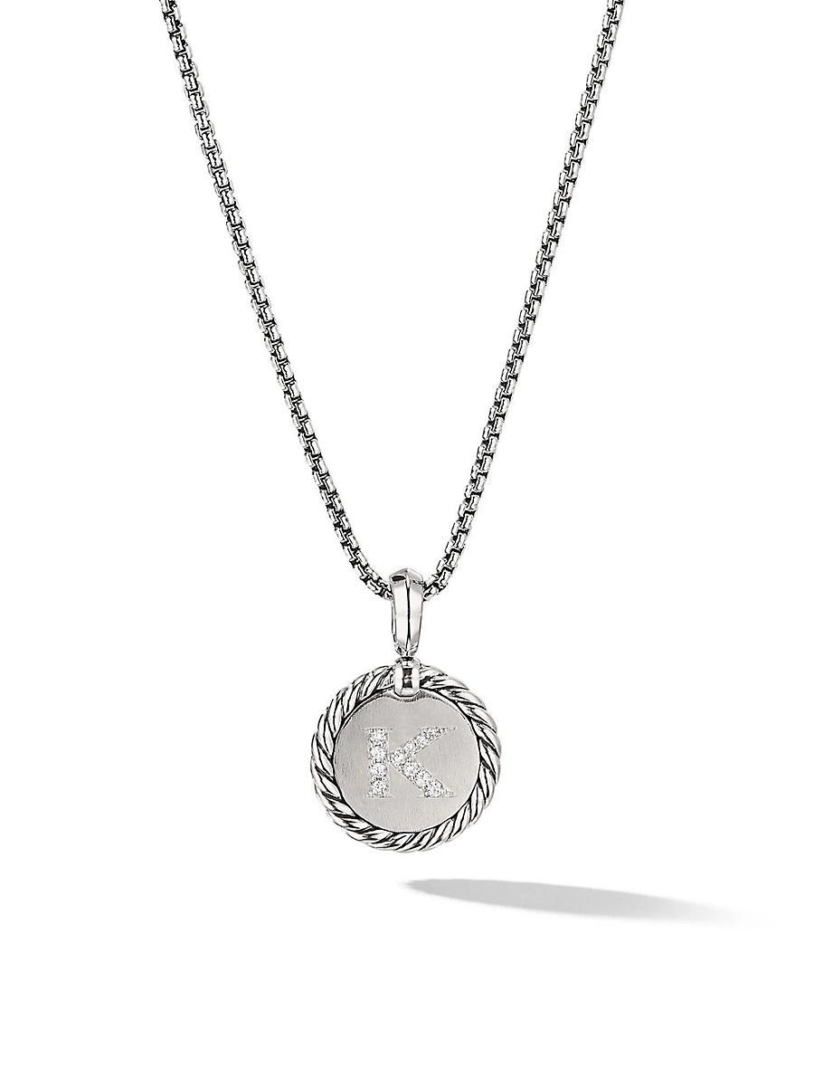 David Yurman Sterling Silver Cable Collectibles Initial Charm Necklace with Diamonds, 18 Product Image
