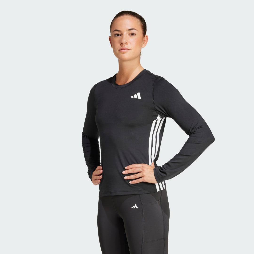 adidas Essentials Long Sleeve 3-Stripes Workout Top Black L Womens Product Image
