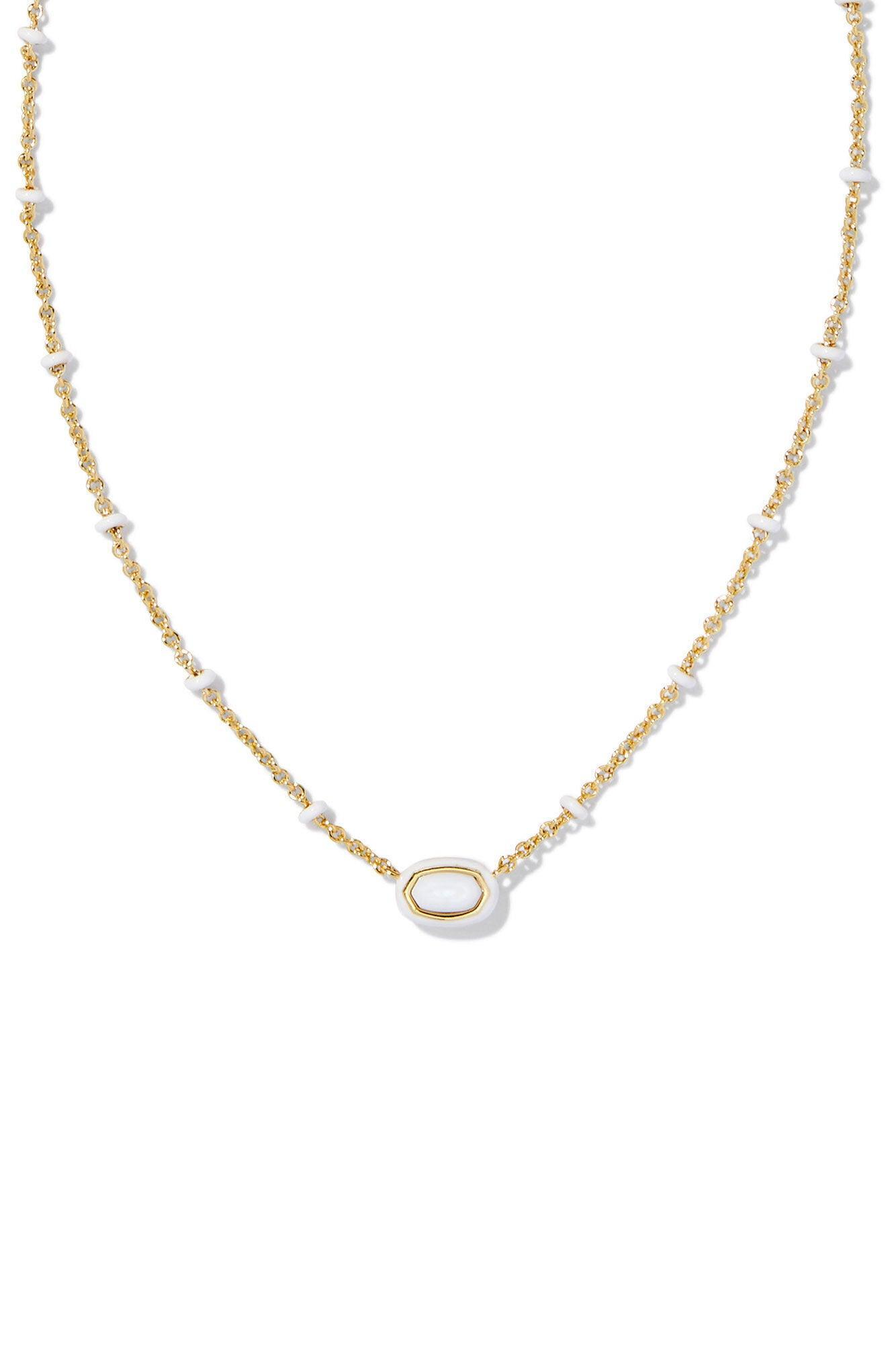 Mini Elisa Gold Enamel Frame Short Pendant Necklace White Mother-of-Pearl Product Image