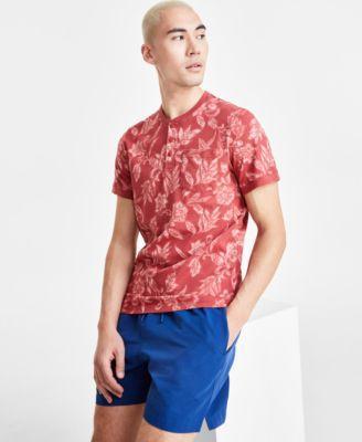 Sun + Stone Mens Short Sleeve Floral Print Henley, Created for Macys Product Image