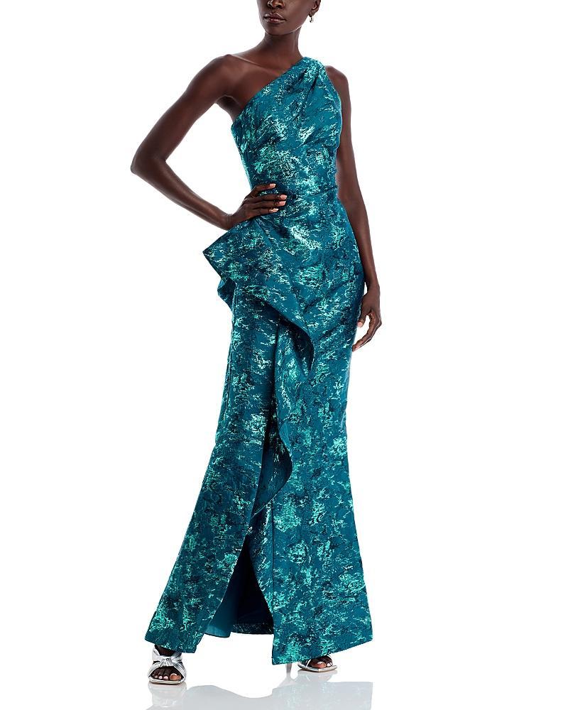 Teri Jon by Rickie Freeman Metallic Jacquard One Shoulder Gown Product Image