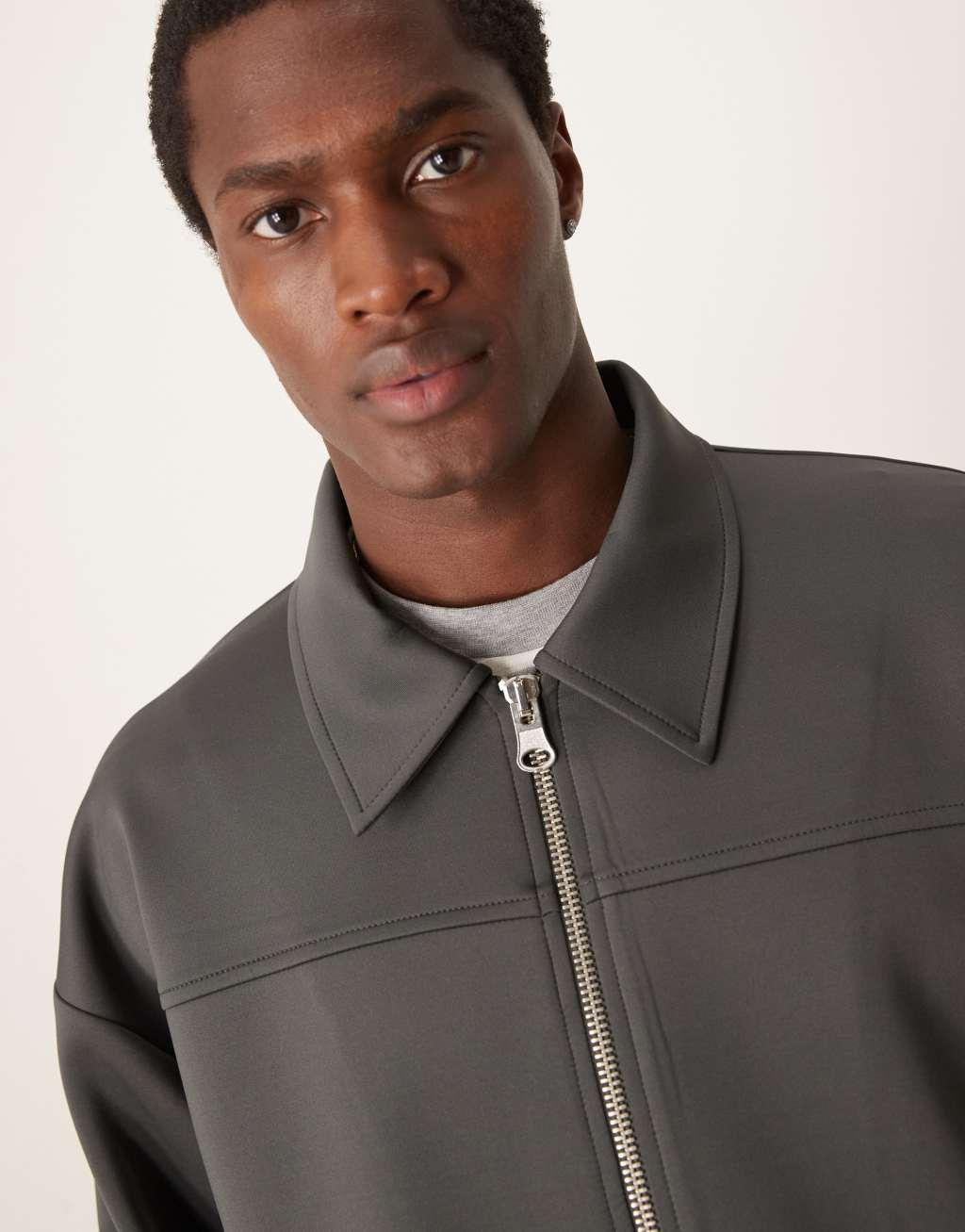 ASOS DESIGN scuba jacket in gray Product Image