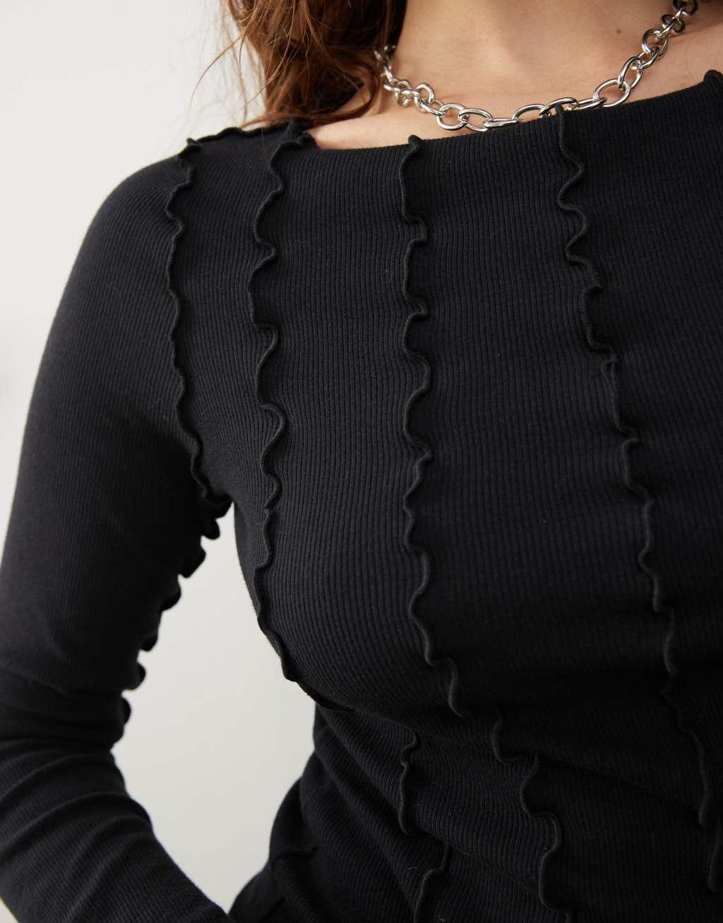 Monki overlock seam detail ribbed jersey top Product Image