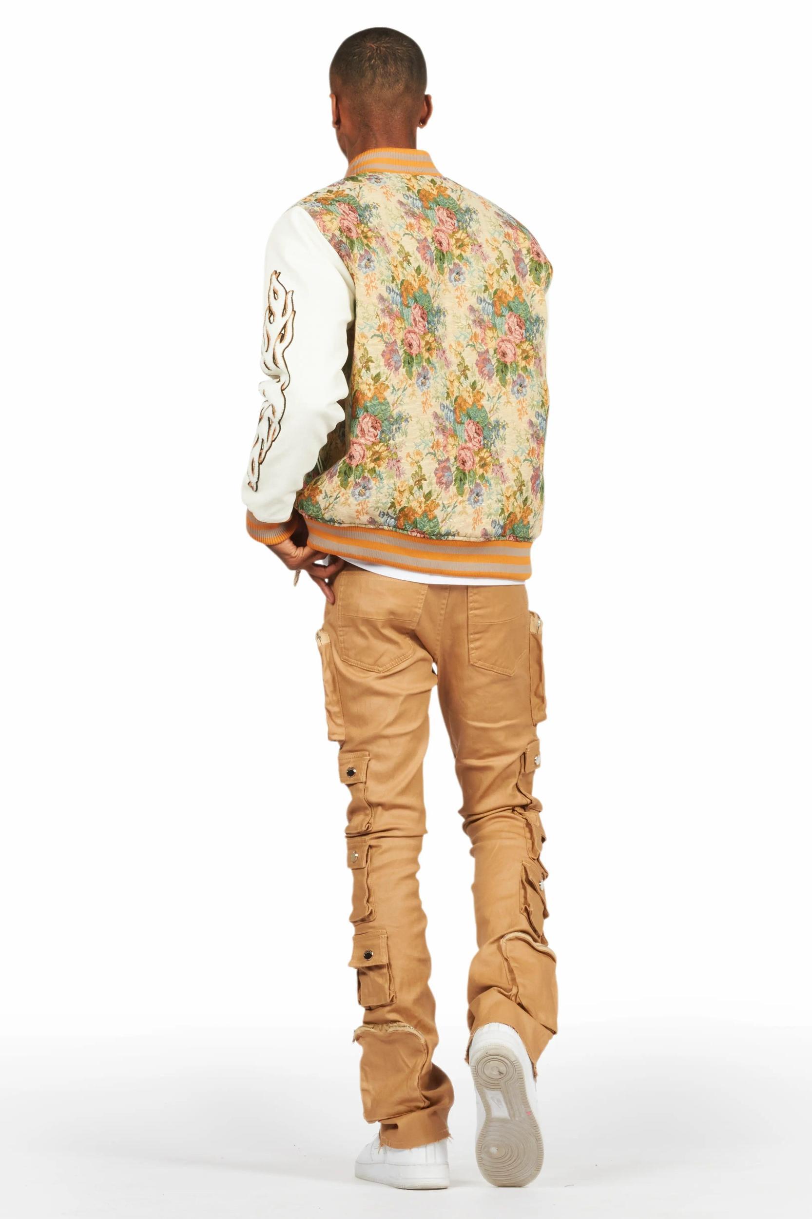 Konrad Beige Coated Stacked Flare Jean Male Product Image