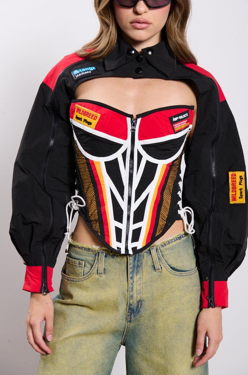 NEED FOR SPEED ZIP UP FRONT CORSET TOP Product Image