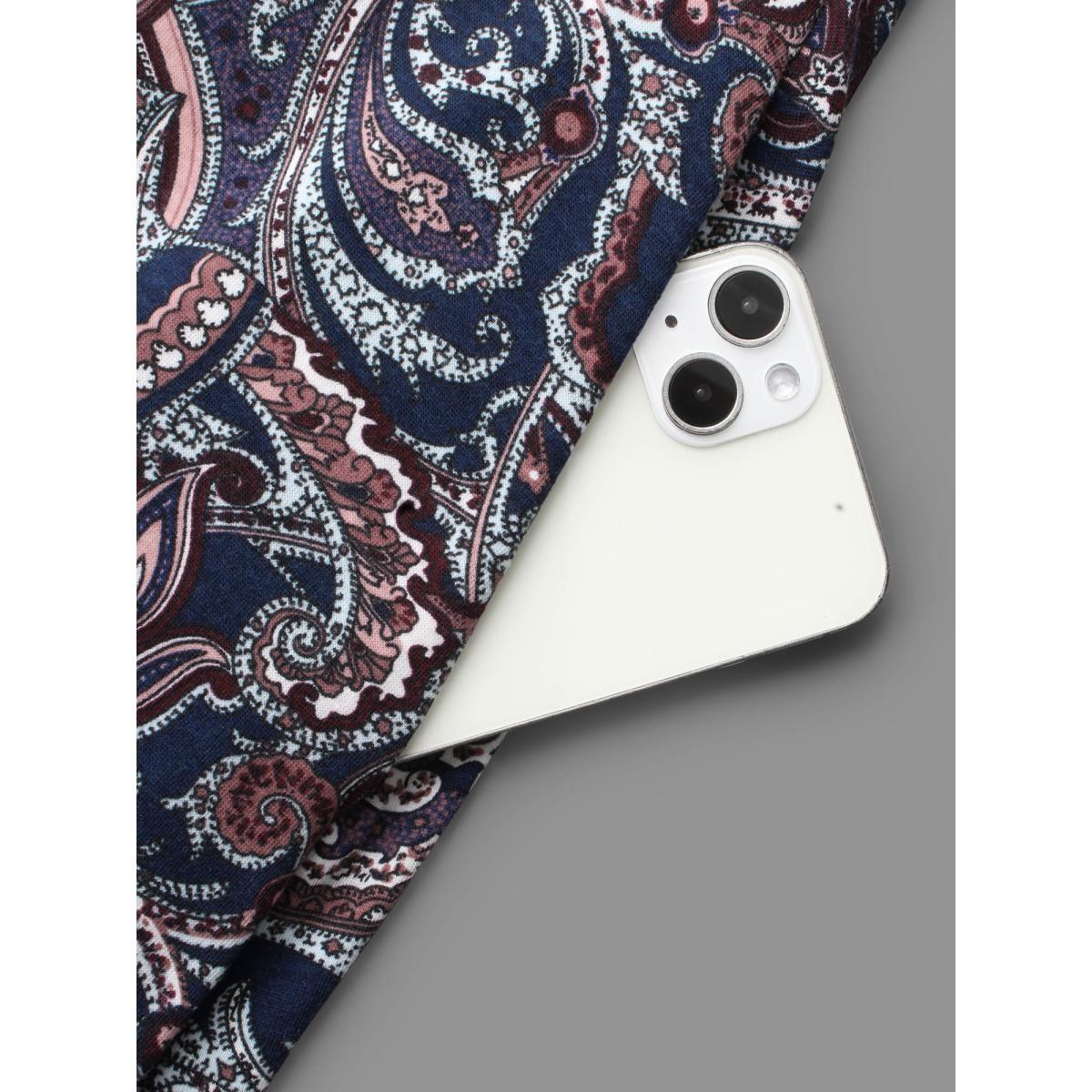 Plus Size Wrap Hem Bandana Floral Dress Navy Women Casual Overlapping Knit Dresses Bloomchic 30/6X Product Image