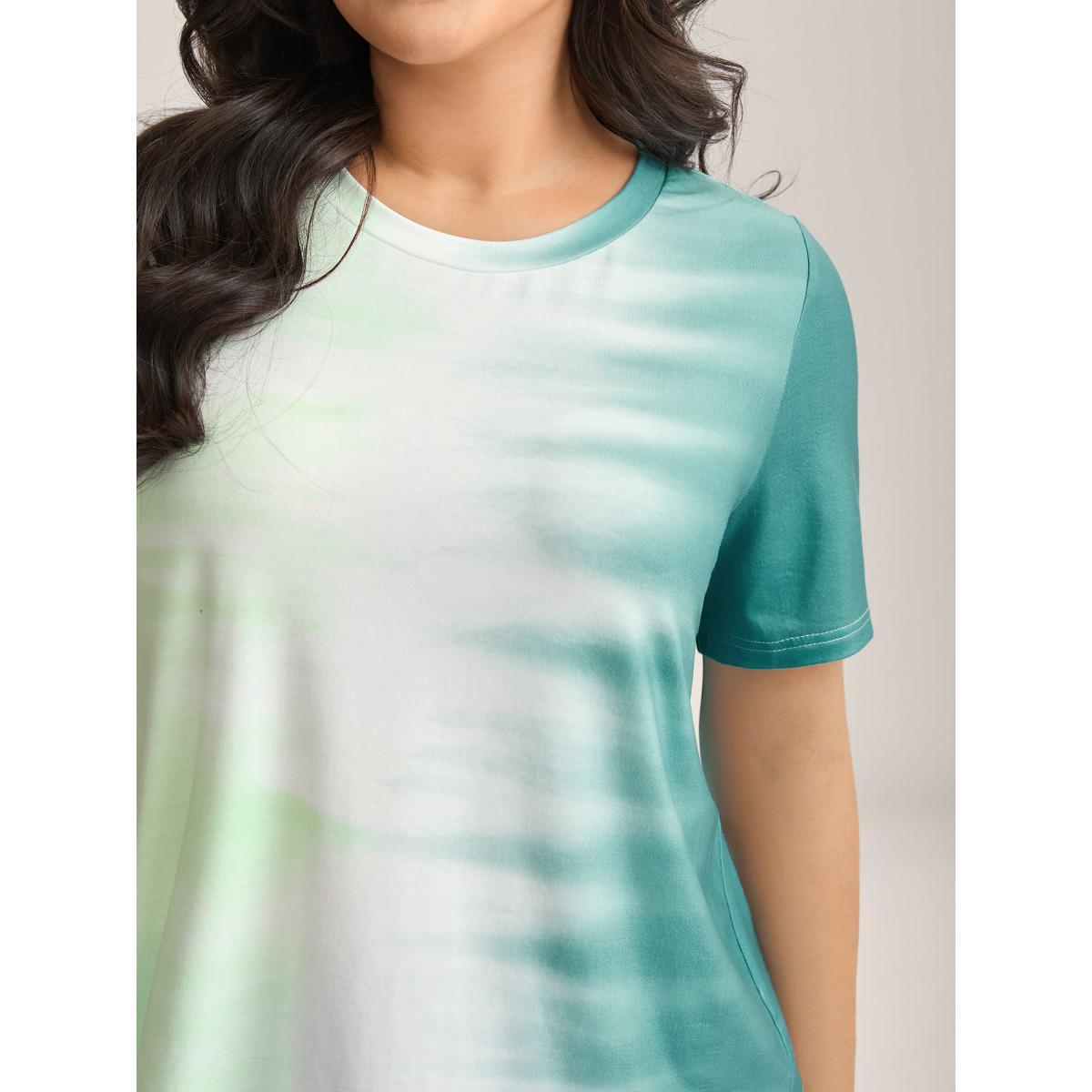 Plus Size Tie-Dye Round Neck T-Shirt Multicolor Women Non Round Neck Everyday-Casual T-shirts BloomChic 22-24/3X Product Image