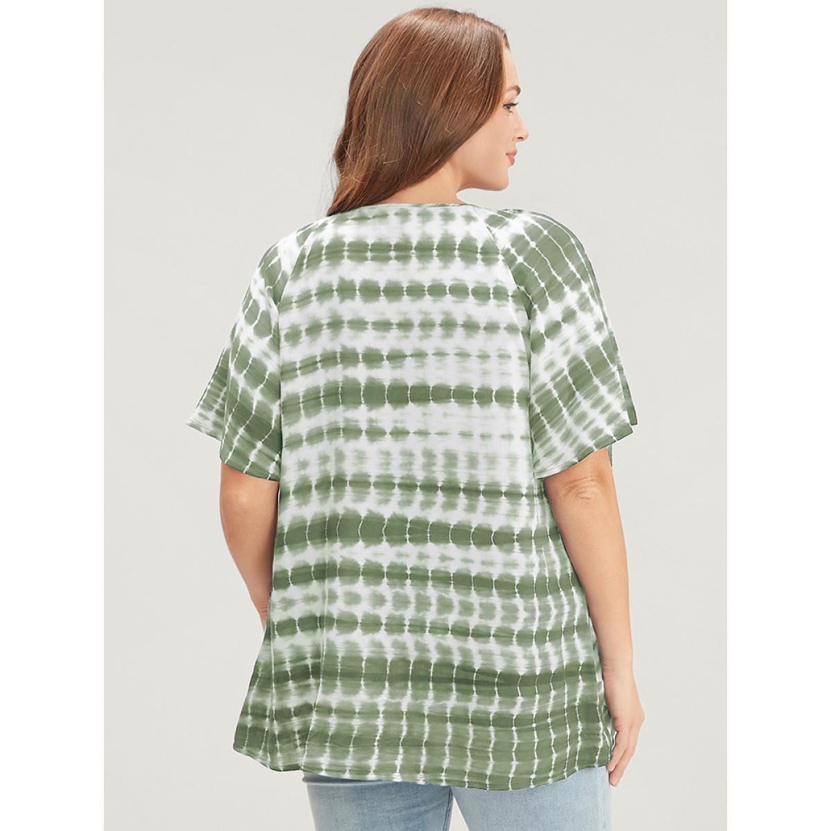 Plus Size Sage Tie Dye Raglan Sleeve Tie V Neck Blouse Women Vacation Short sleeve V-neck Dailywear Blouses BloomChic 30/6X Product Image