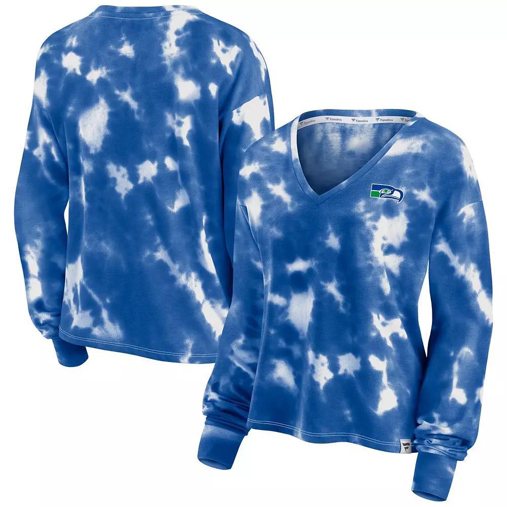 Women's Fanatics Branded White/Navy Boston Red Sox Tie-Dye V-Neck Pullover Cropped Tee, Size: XL Product Image