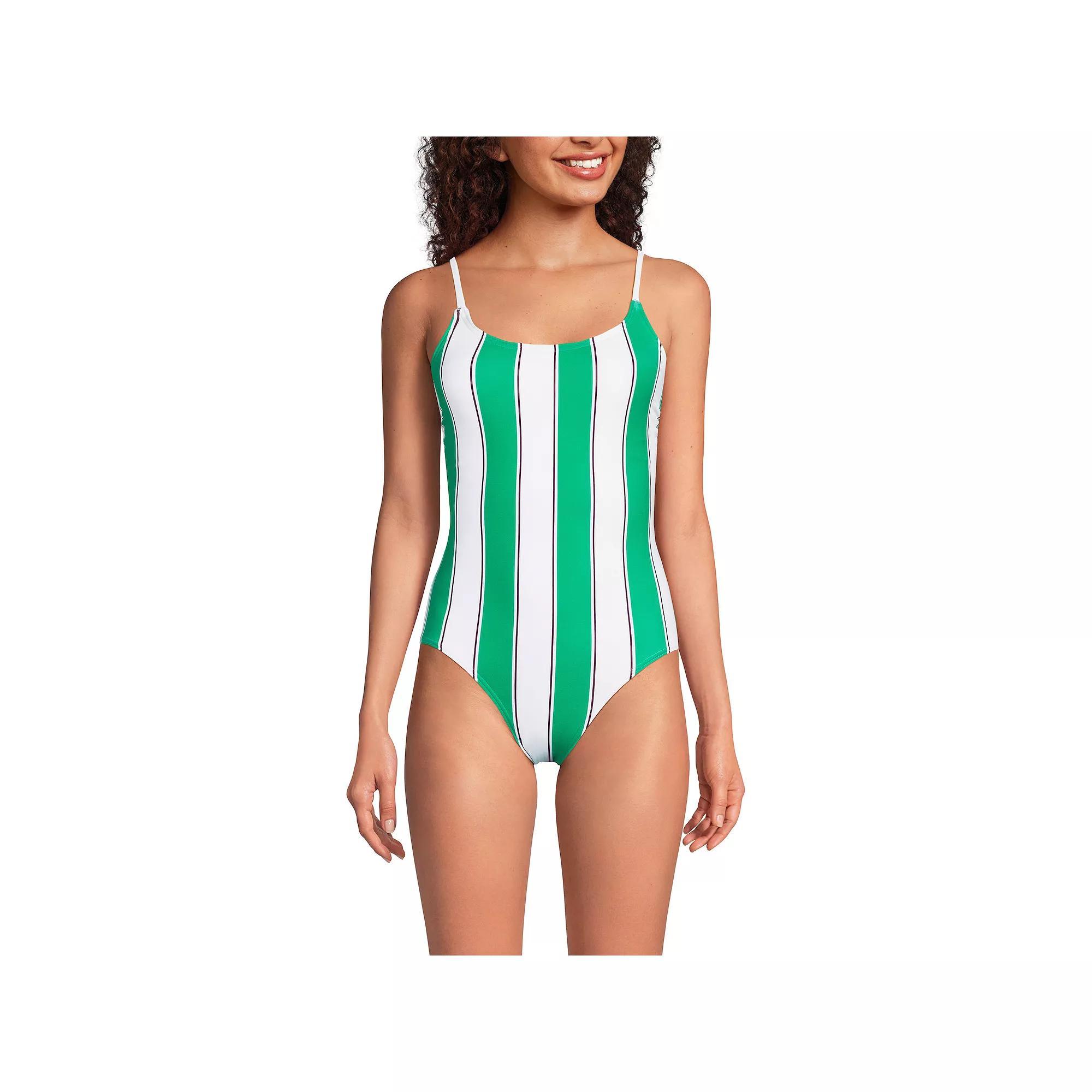 Women's Lands' End Thin Strap One-Piece Swimsuit, Size: 14, Mint Orange Ombre Product Image