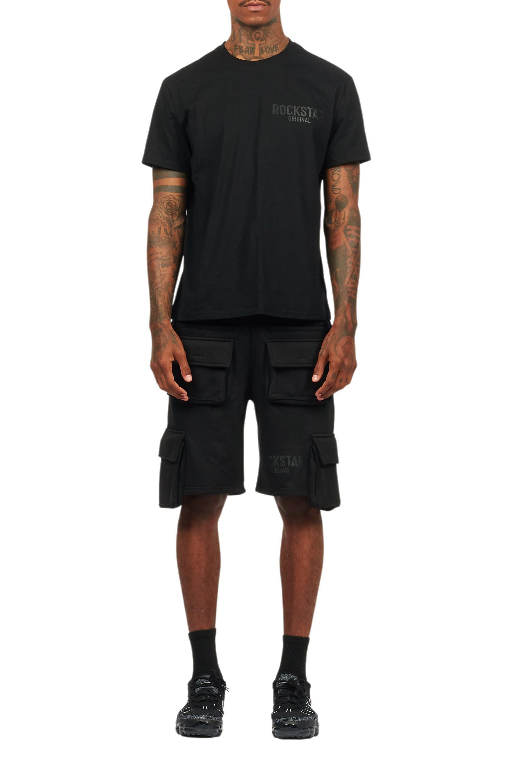 Sana Black/Black T-Shirt Cargo Shorts Set Male Product Image