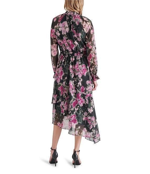 Steve Madden Starla Chiffon Floral Print Mock Neck Long Sleeve Midi Dress Product Image