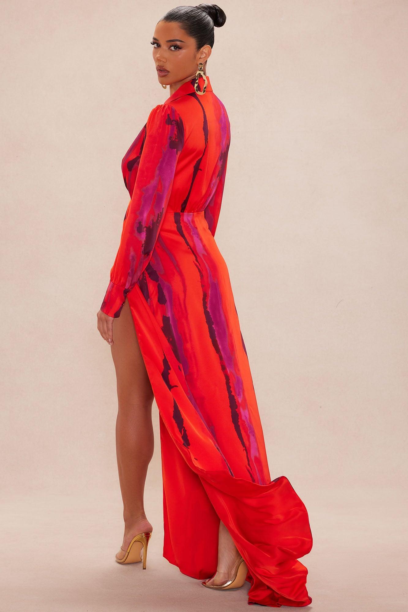 Gabriella Long Sleeve Maxi Dress - Orange/combo Product Image