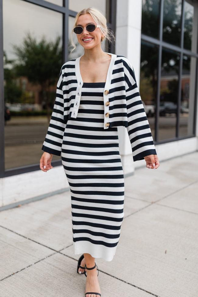 Feels Like Love Black and White Striped Dress and Cardigan Set FINAL SALE Product Image