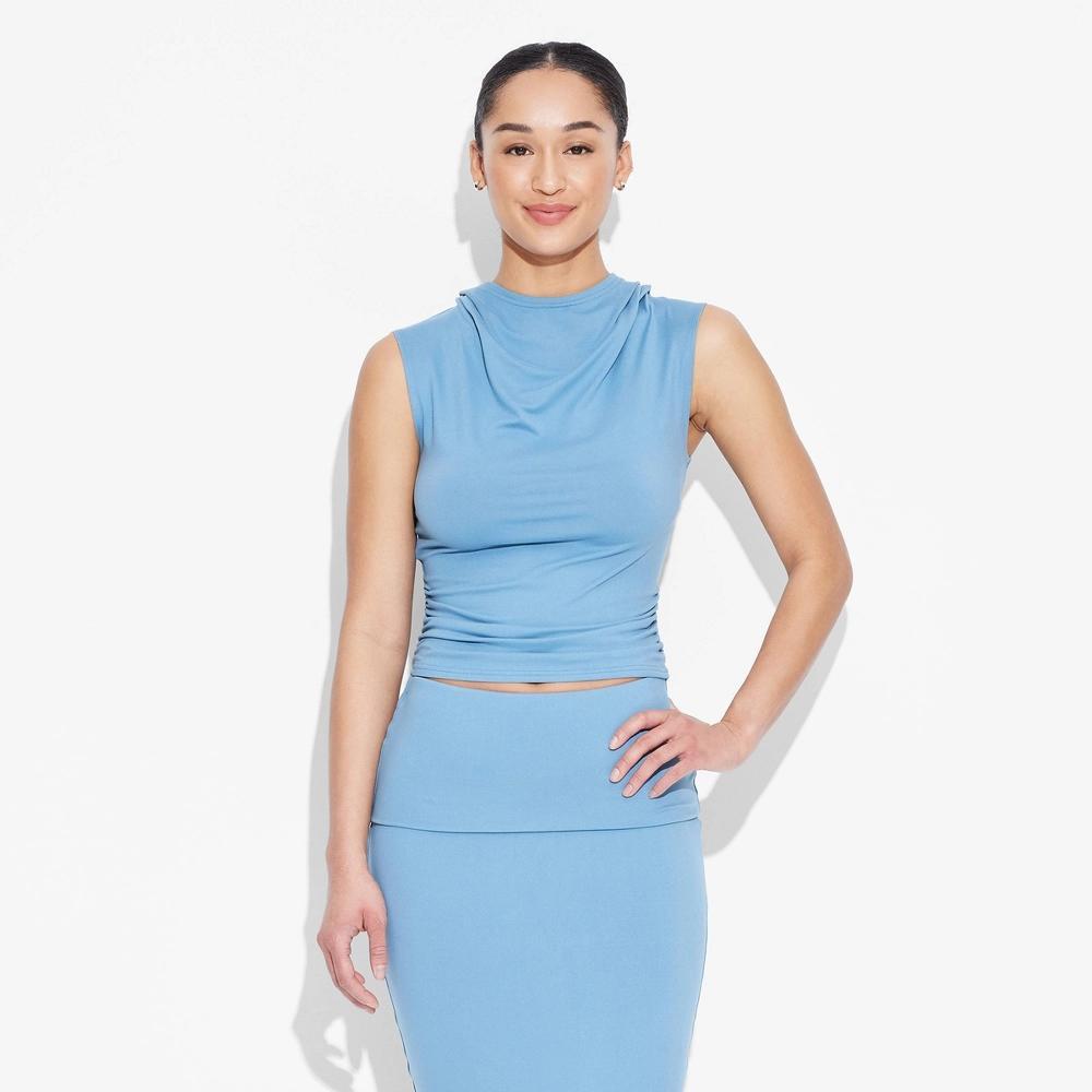 Women's Knit Hooded Cowl Neck Tank Top - Wild Fable™ Teal Blue XXS: Recycled Polyester, Spandex, Pullover Product Image