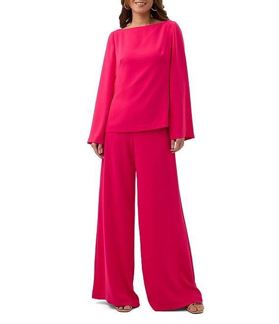 Trina Turk Sarese Georgette Coordinating Boat Neck Long Bell Sleeve Top Product Image