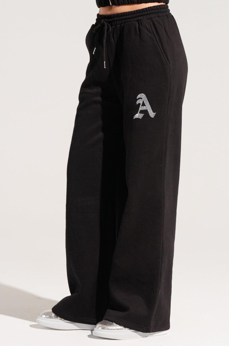 DEXTRA WIDE LEG SWEATPANT WITH RHINESTONE DETAIL Product Image