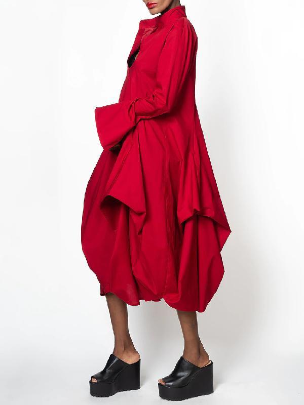 Stylish Loose Stand-Collar Long Sleeves Midi Dress Product Image
