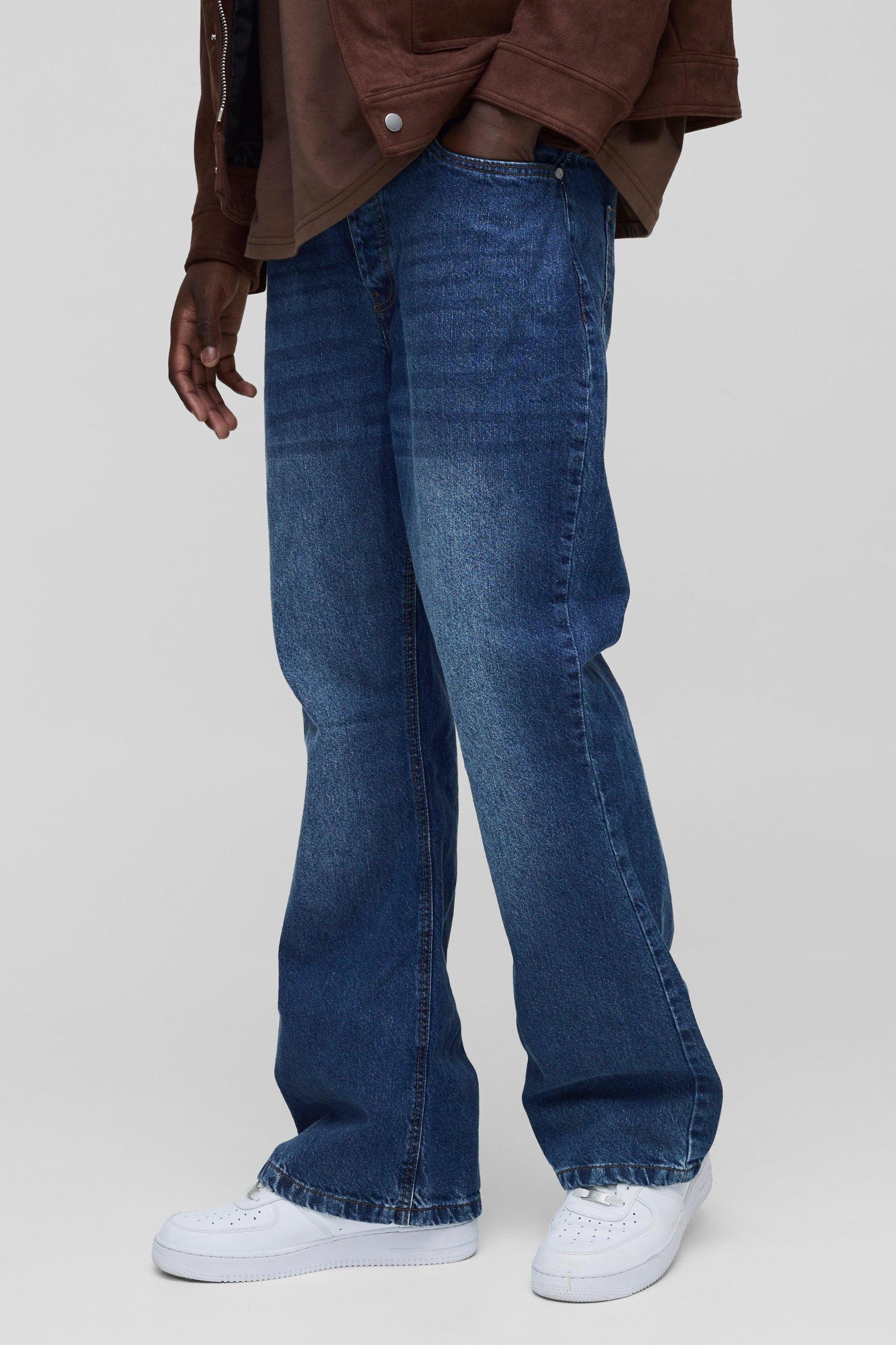 Mens Relaxed Rigid Flare Jean In Mid Blue Product Image