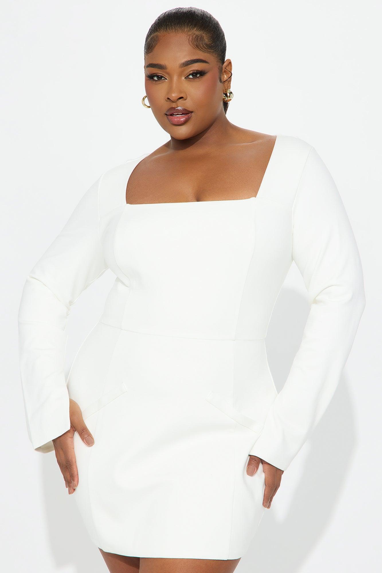 Mia Long Sleeved Ponte Mini Dress - White Product Image