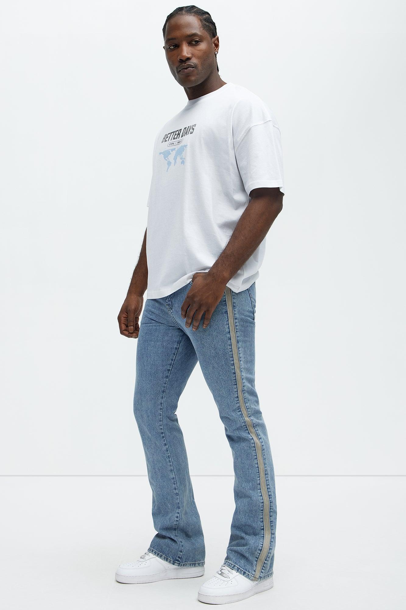 Side Stripe Stacked Slim Flare Jeans - Light Wash Product Image