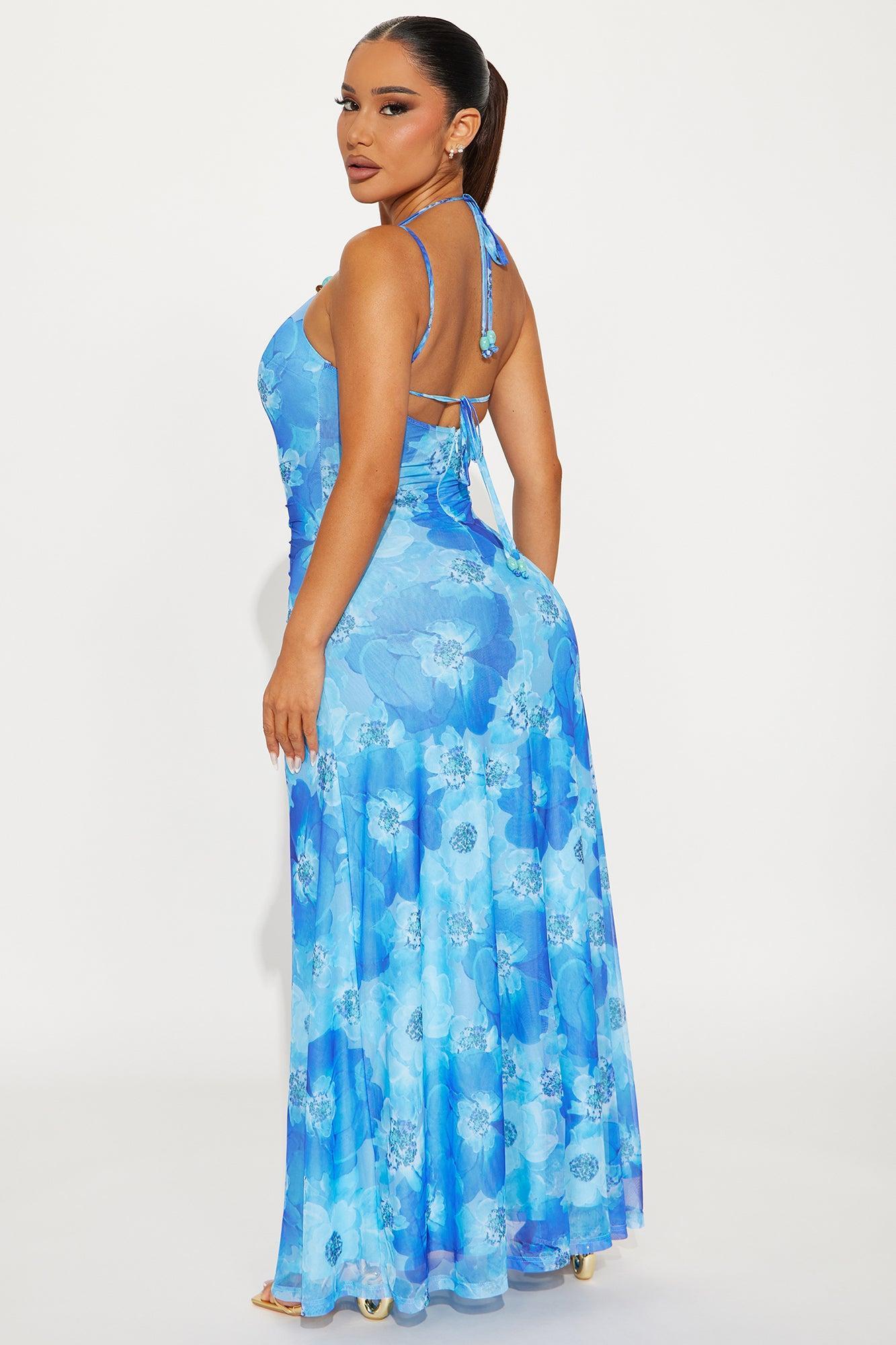Aramaya Mesh Maxi Dress - Blue Product Image
