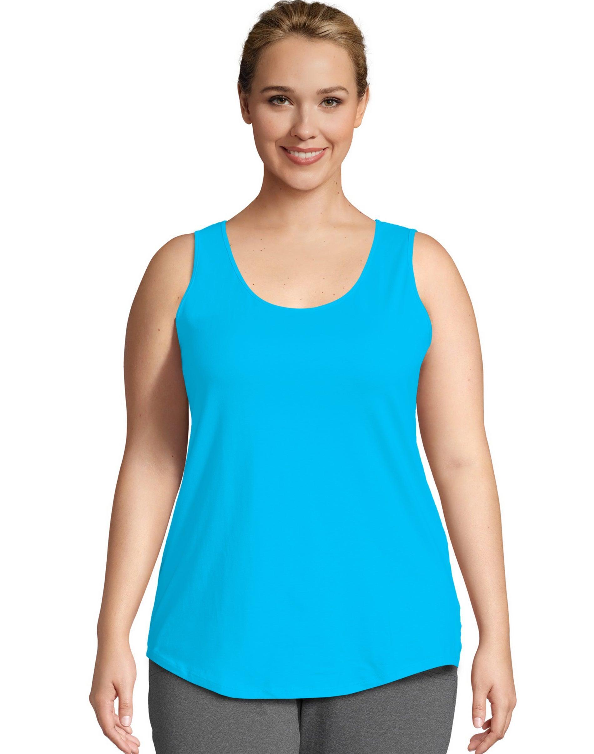 Hanes Just My Size Womens Cotton Jersey Tank, Shirttail Hem (Plus ) Process Blue 2X Product Image