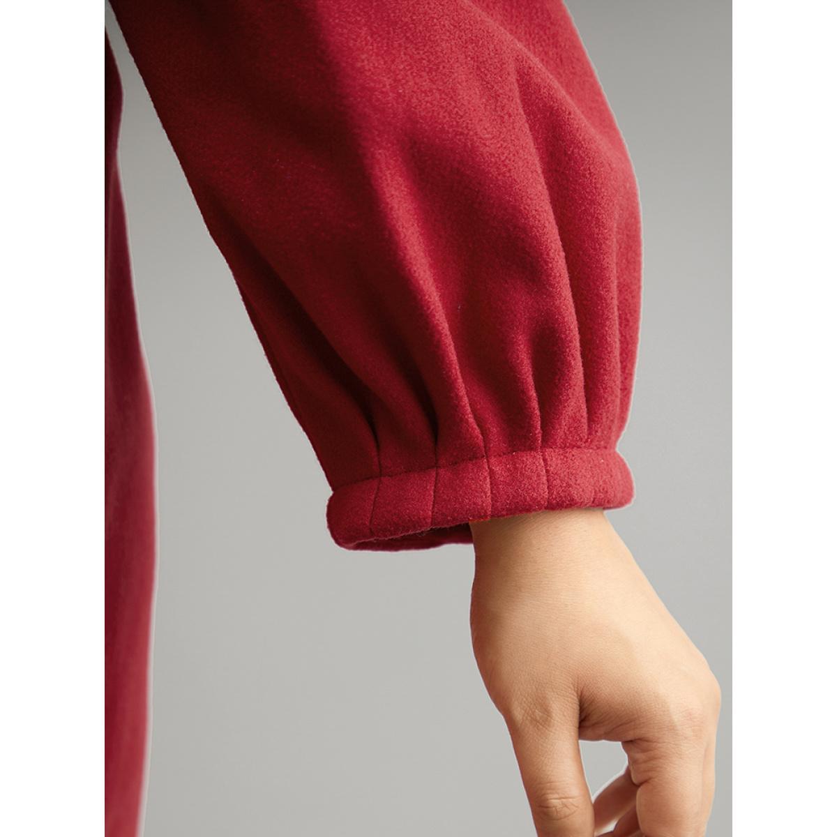 Plus Size Lapel Collar Pocket Button Up Coat Women Crimson Casual Plain Ladies Dailywear Winter Coats BloomChic 22-24/3X Product Image