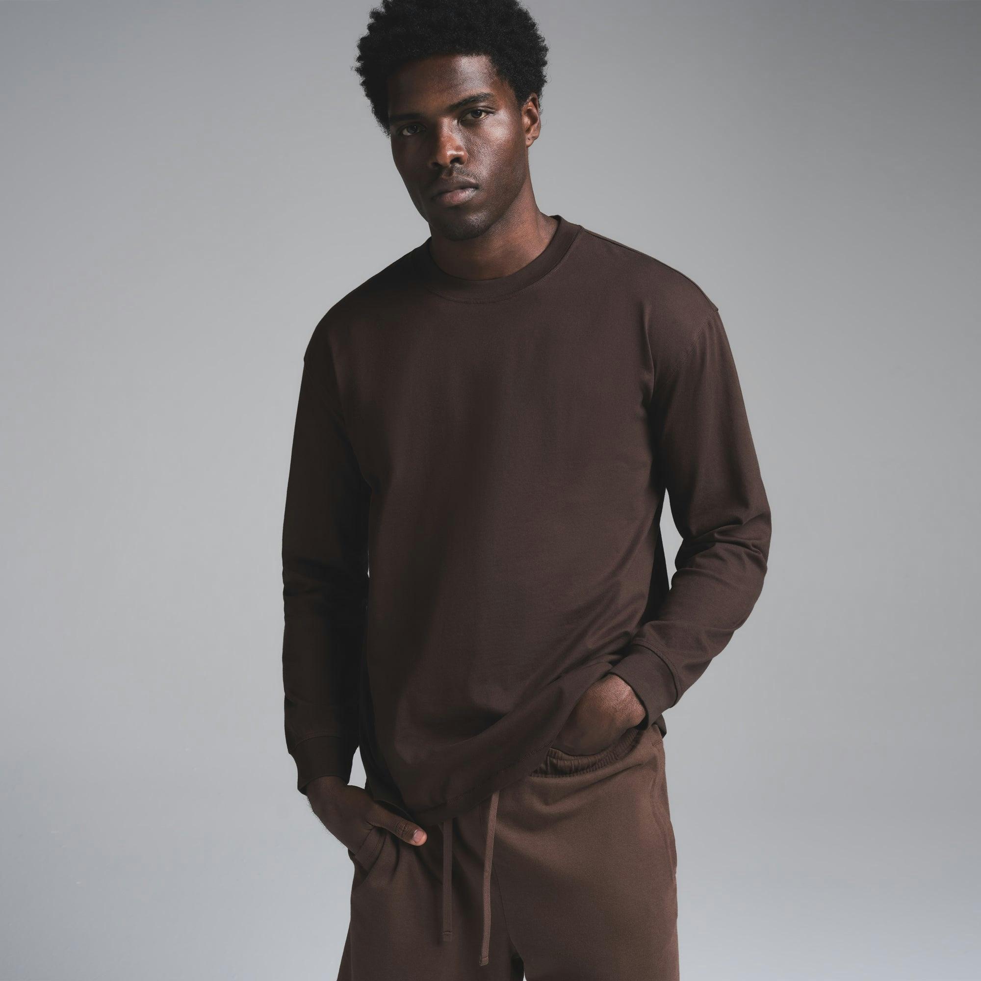 HEAVYWEIGHT COTTON MENS RELAXED LONG SLEEVE T-SHIRT | ESPRESSO Product Image
