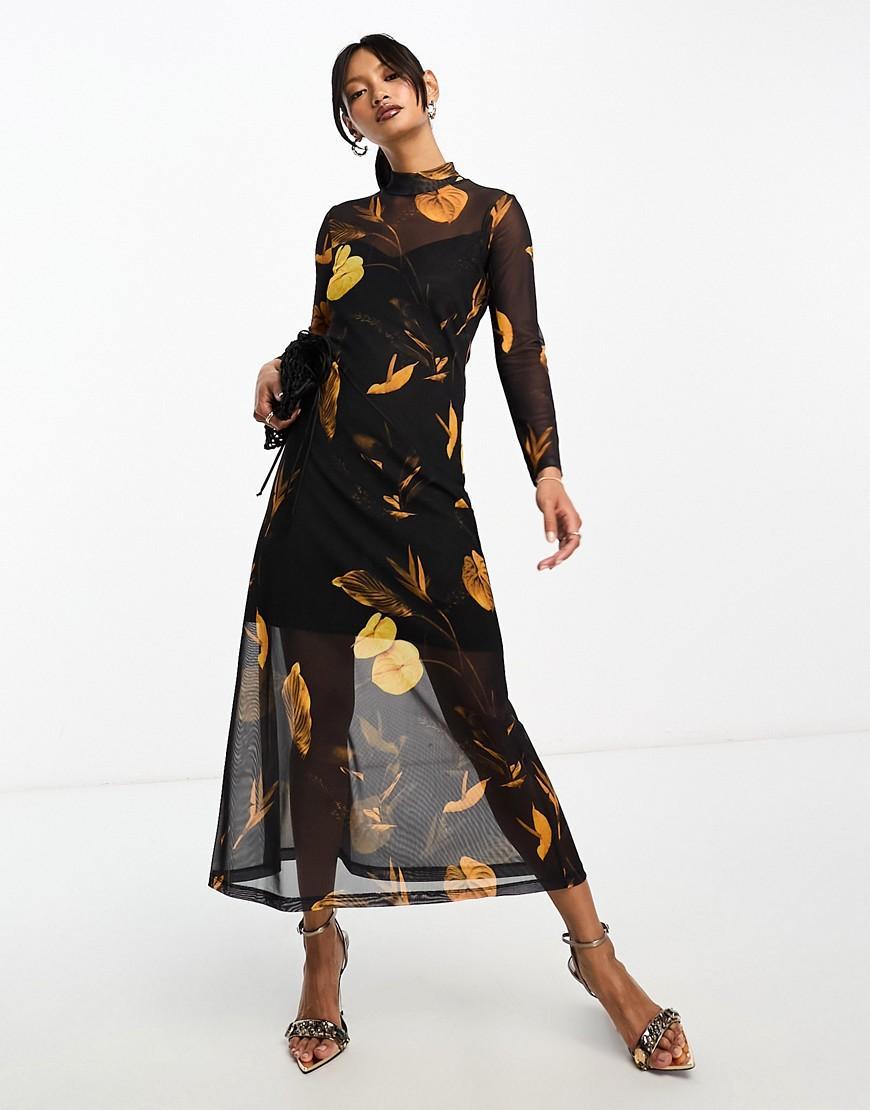 AllSaints Hannah Aretha long sleeve mesh midi dress Product Image