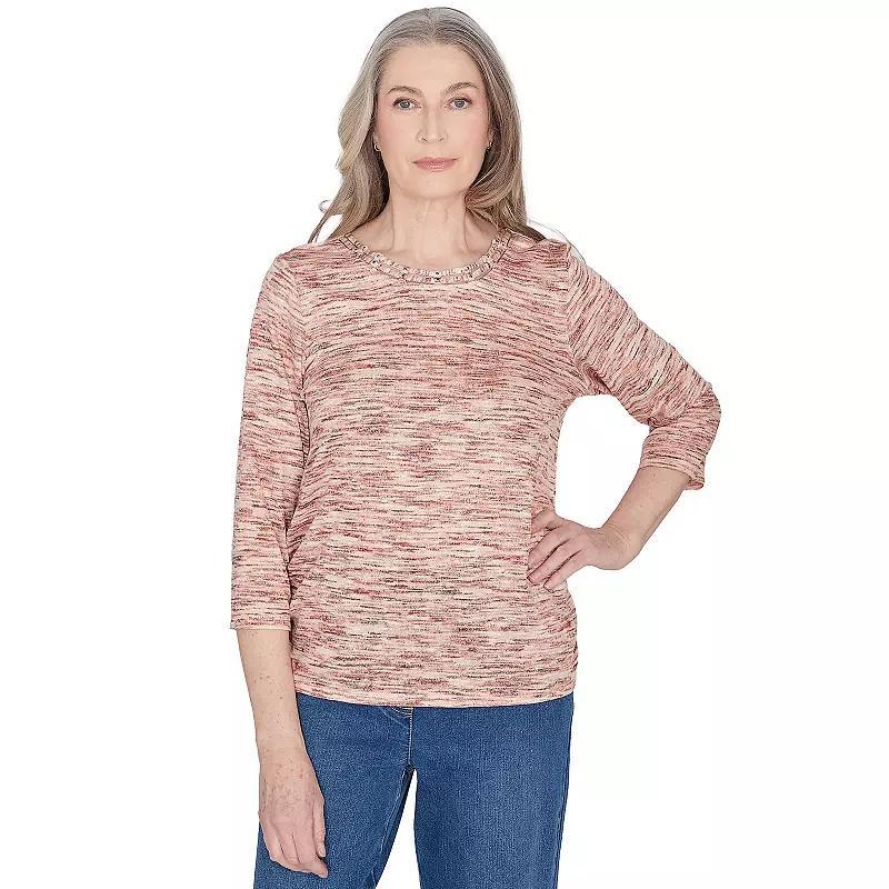 Women's Alfred Dunner Warm Space Dye Beaded Neck Top, Size: Medium, Pink Product Image