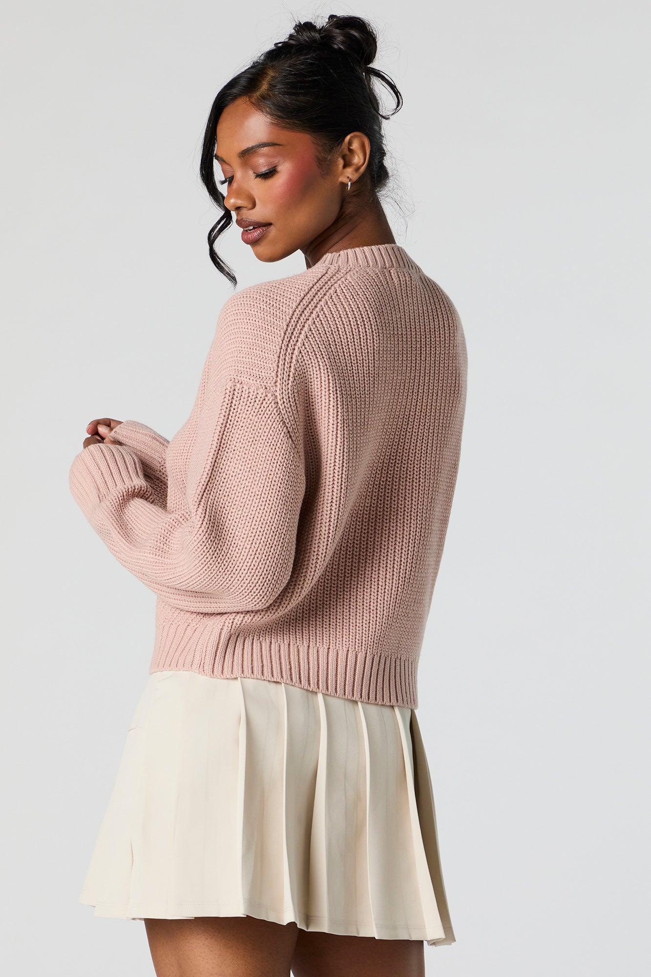 Solid Ribbed Knit Crewneck Skimmer Sweater Female Product Image